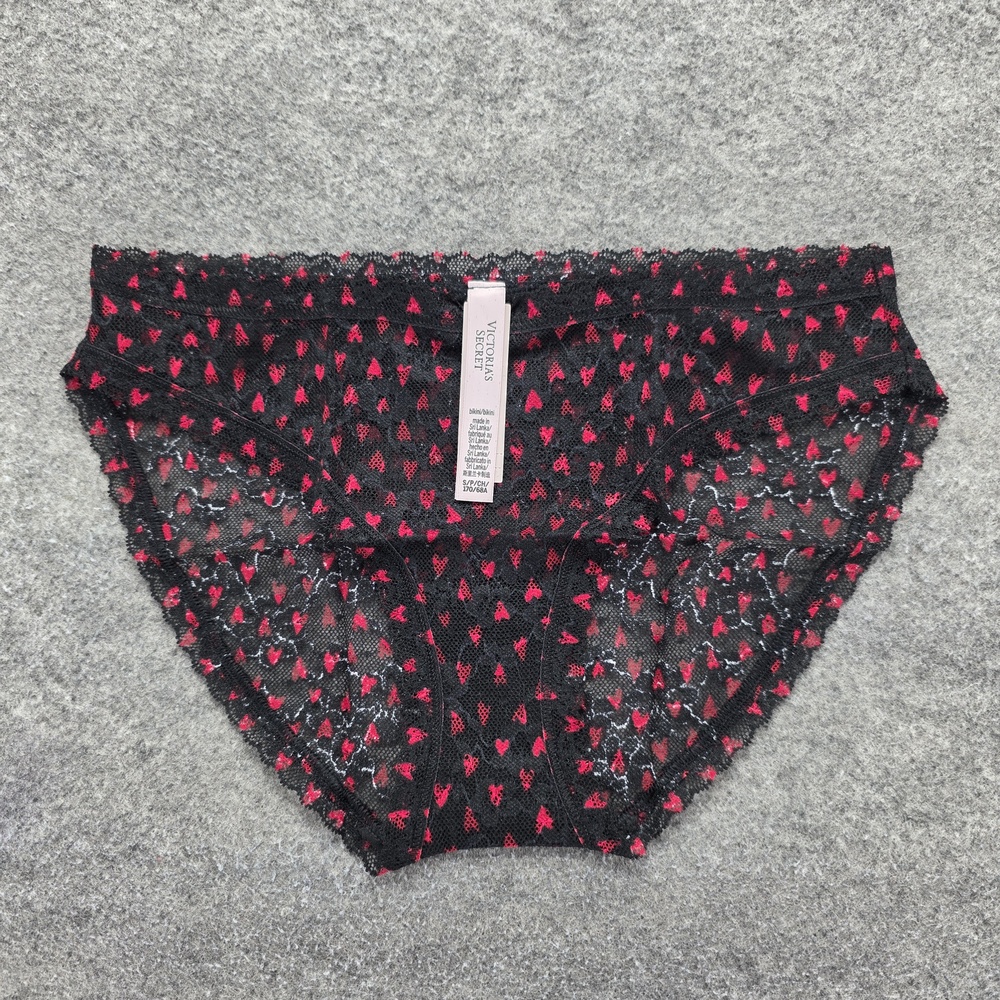Victoria's Secret Panties Womens S Black Bikini Mesh Sheer Heart Stretch